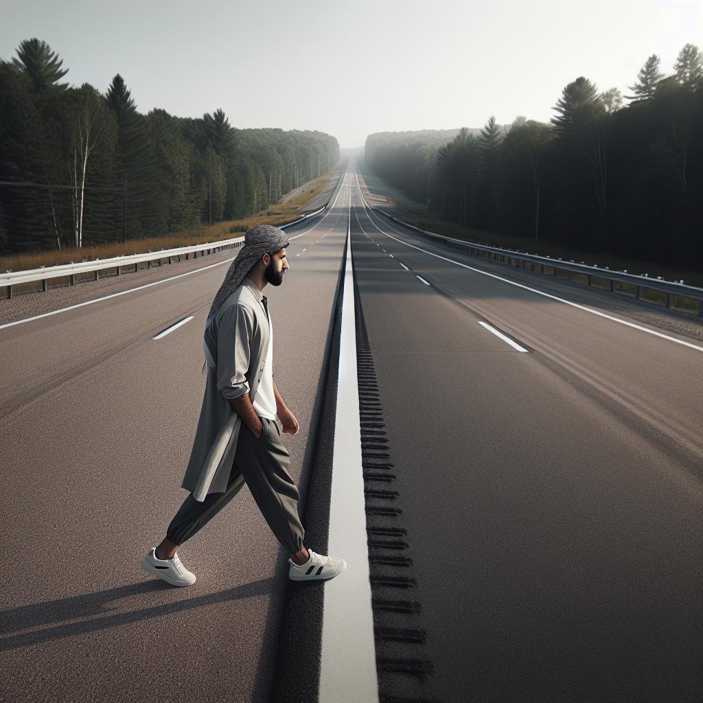 Man walking on rural highway