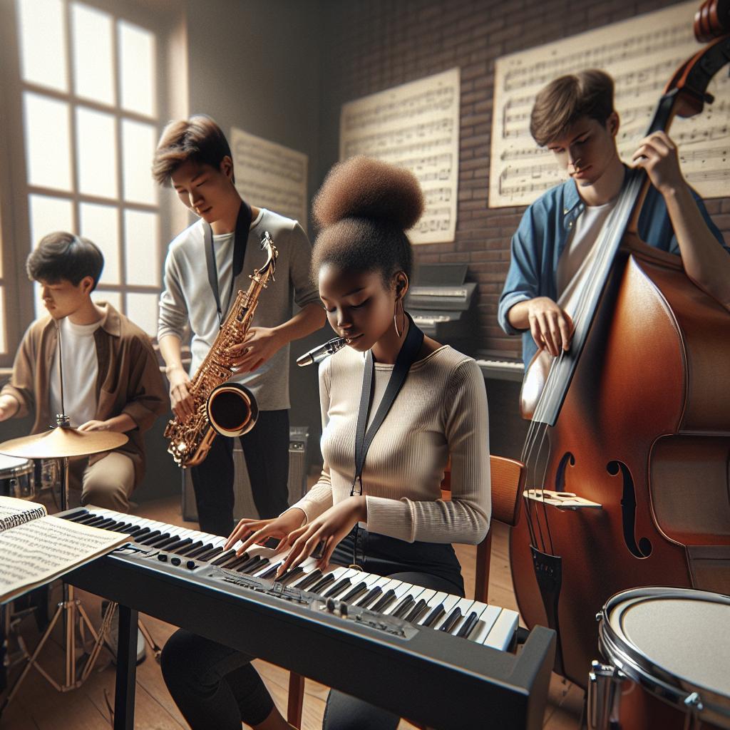 Young jazz musicians practicing