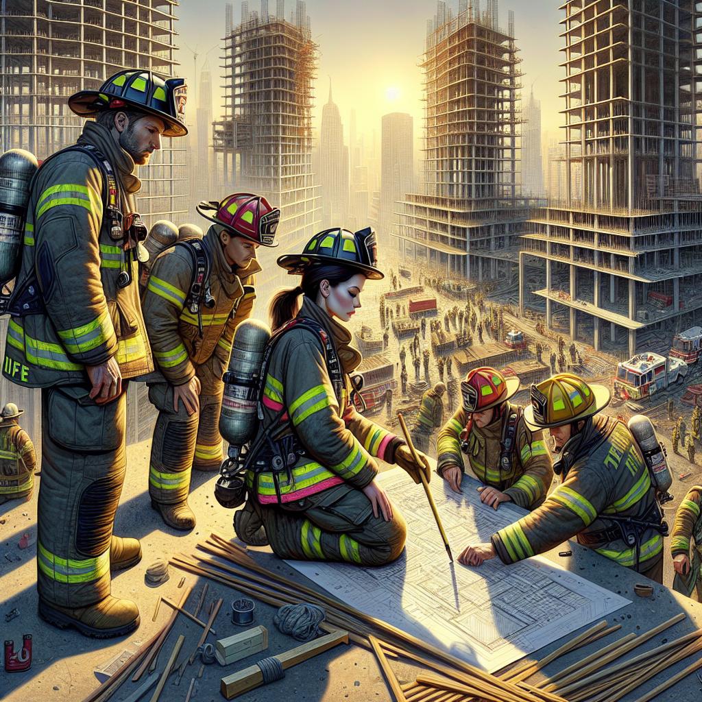 Firefighters checking construction site