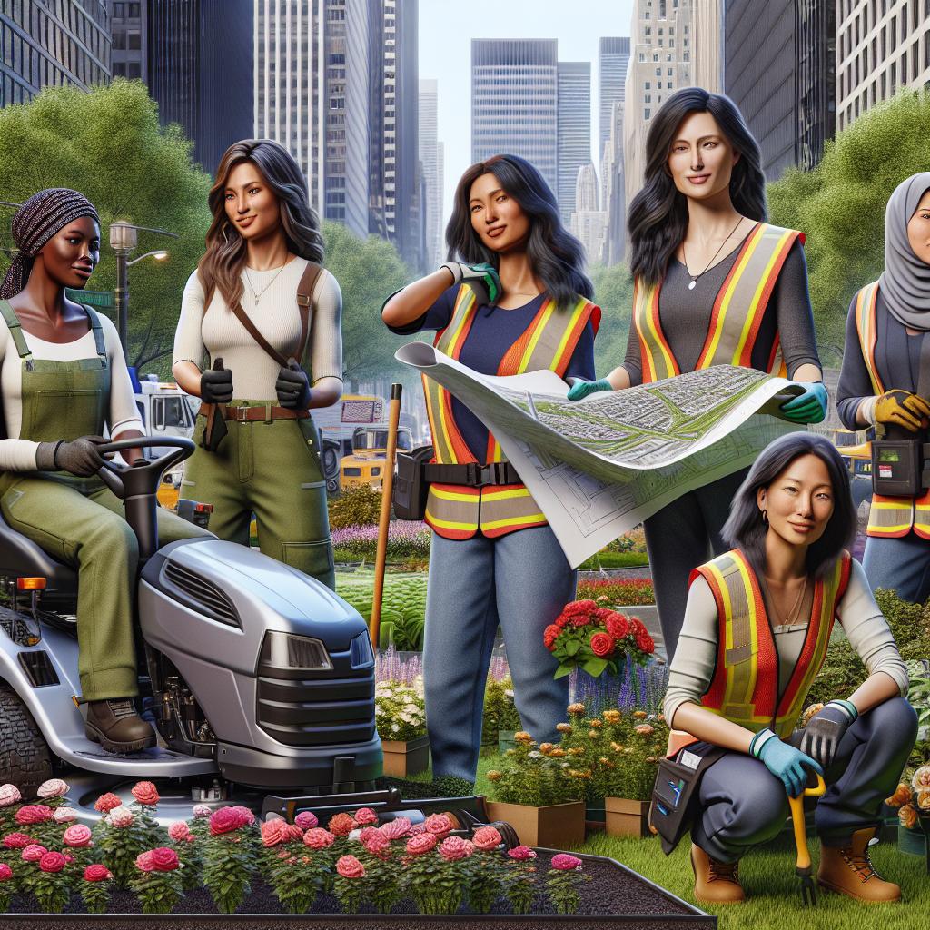 Women managing city landscaping