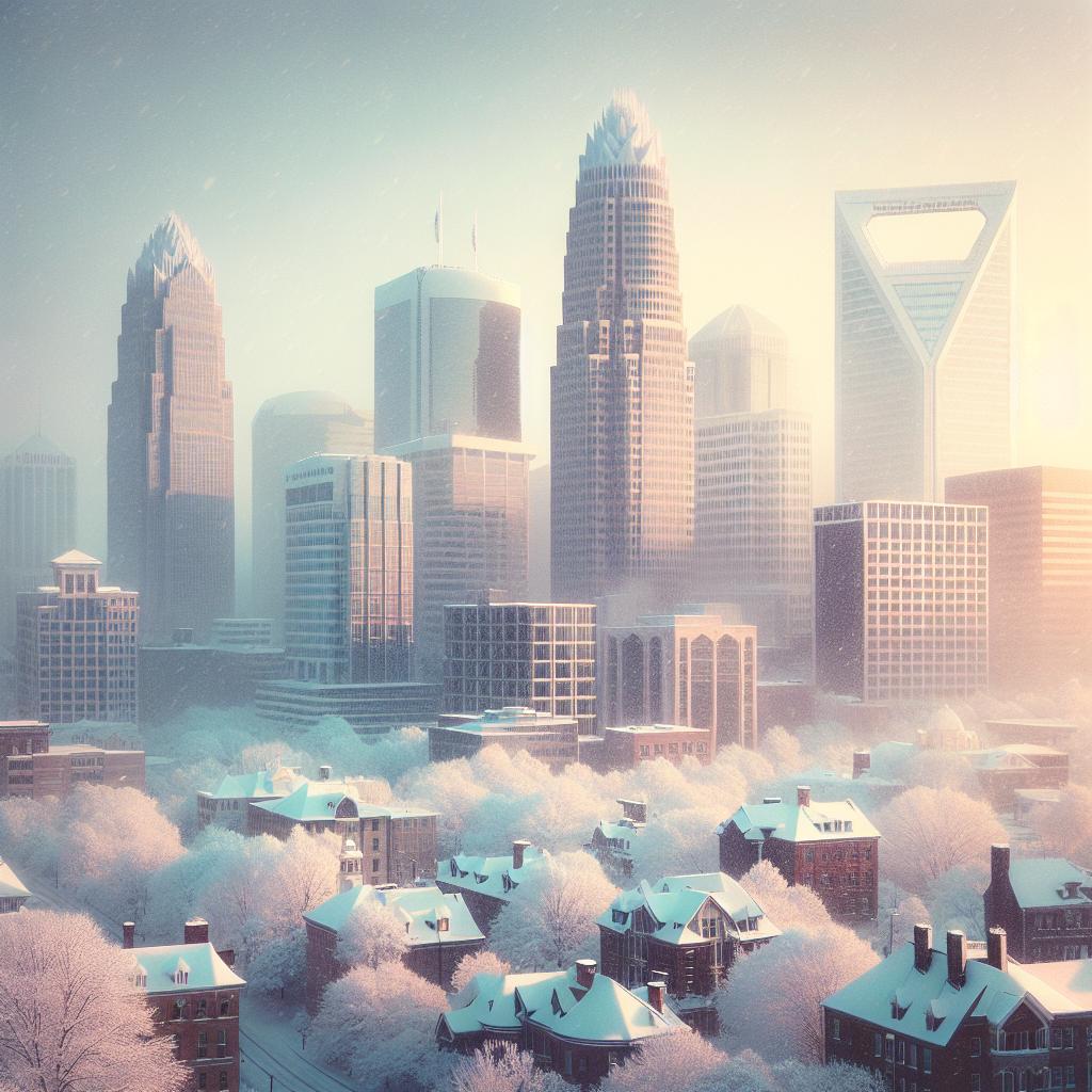 Snow-covered Charlotte city skyline