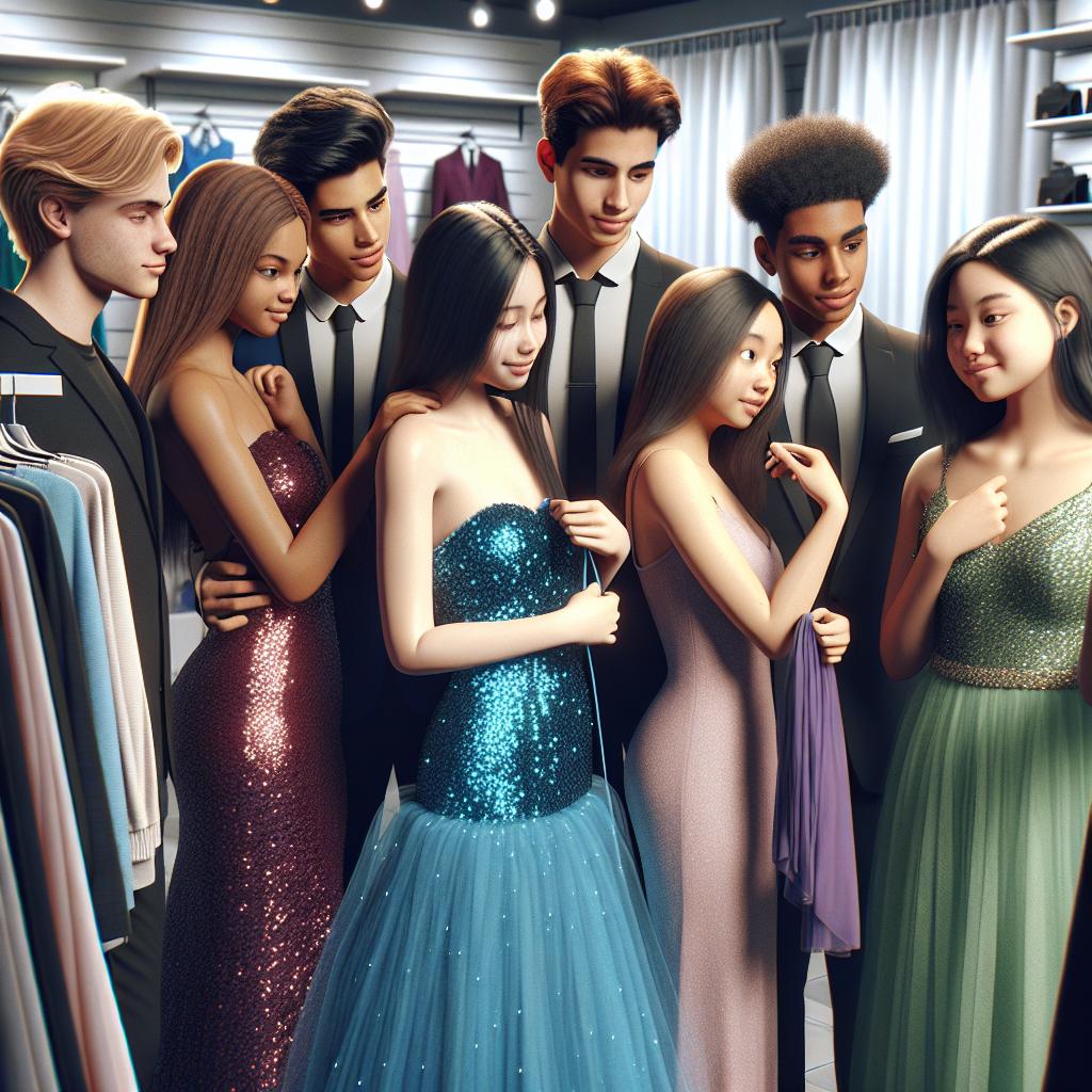 Teens browsing prom attire