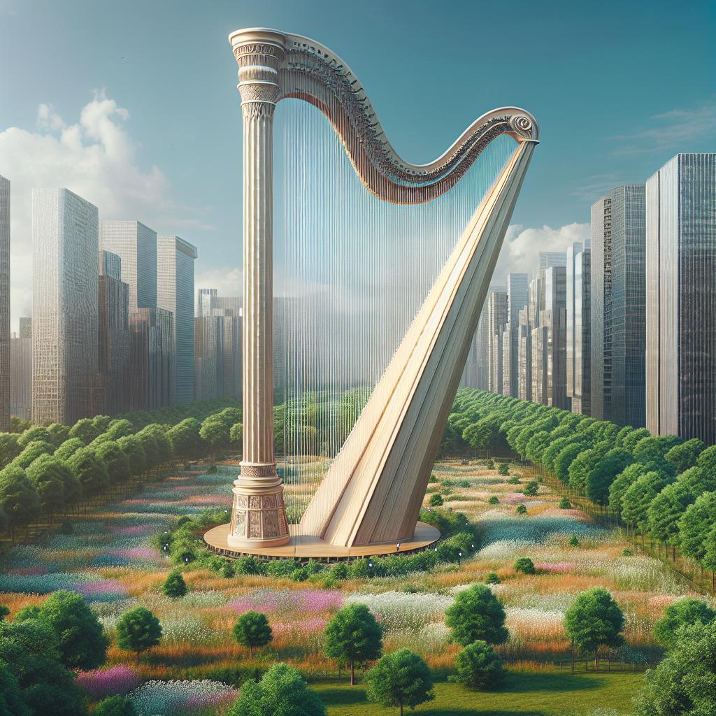 Giant harp in urban park