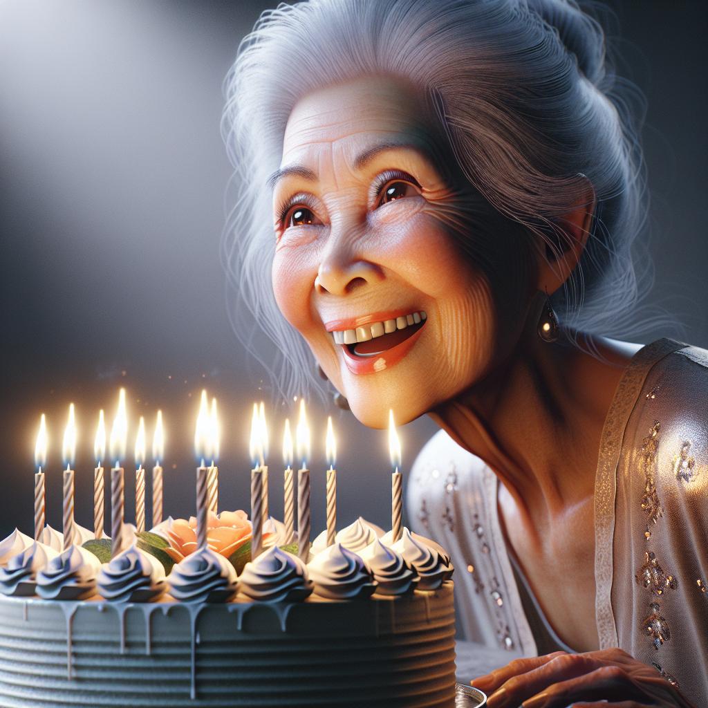 Elderly woman blowing candles