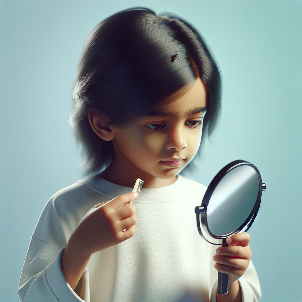 Child checking hair for lice