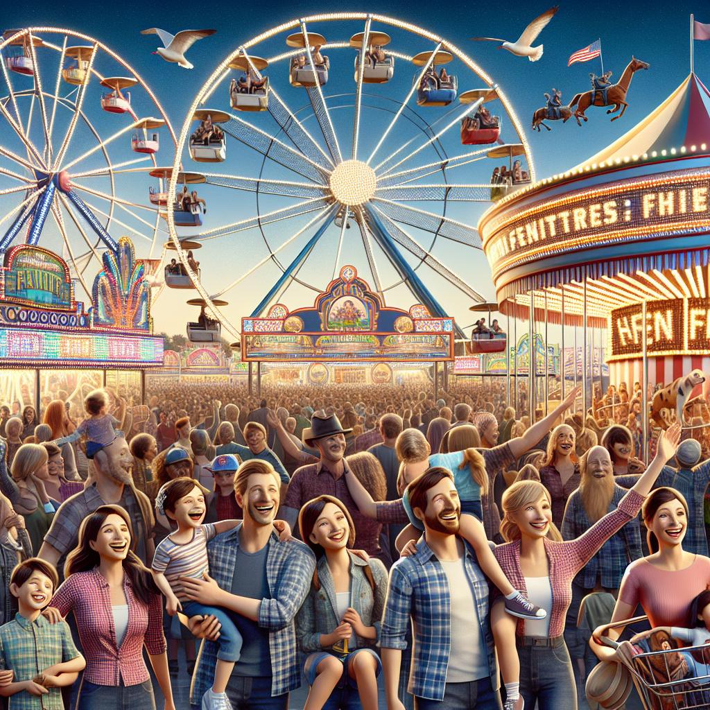 Family enjoying county fair rides