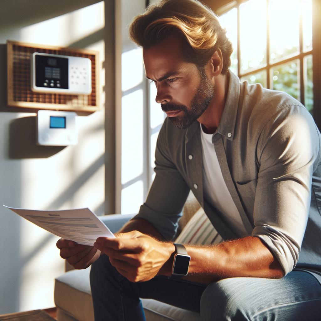 Homeowner checking security alarm permit