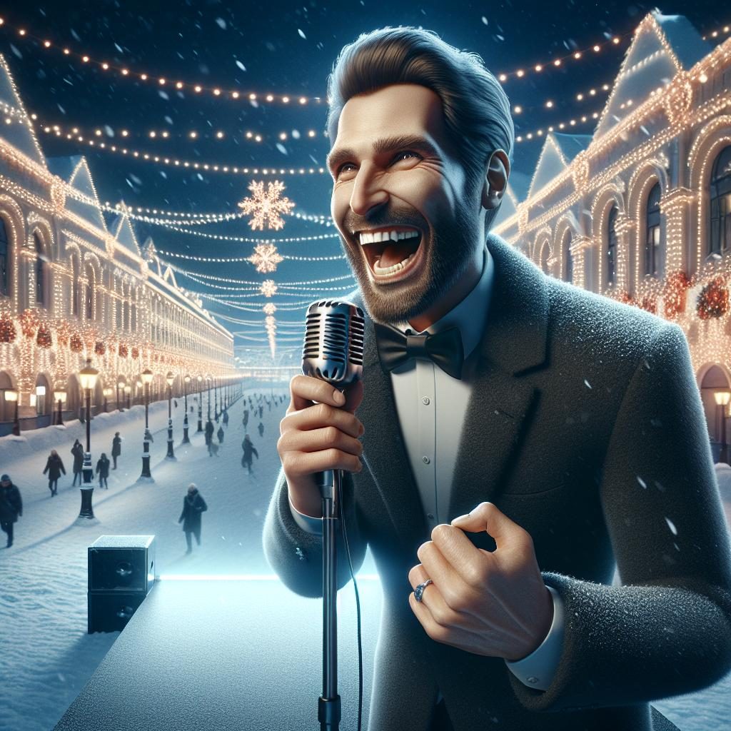 Comedian performing in winter city