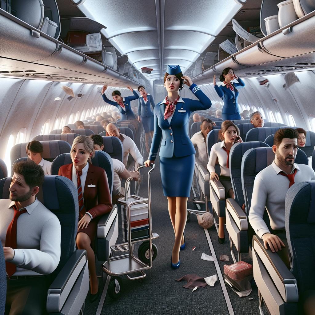 Flight attendants bracing turbulence