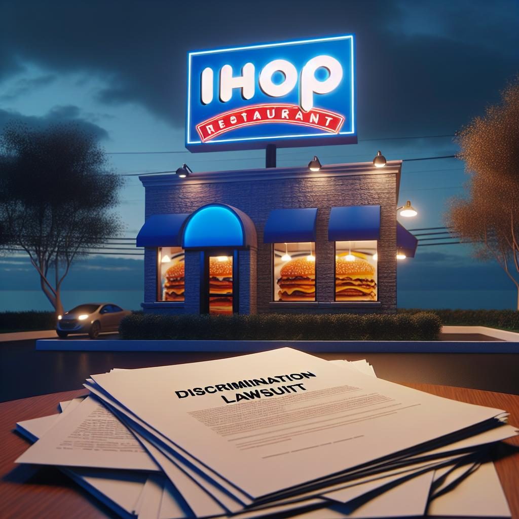 IHOP sign, discrimination lawsuit papers