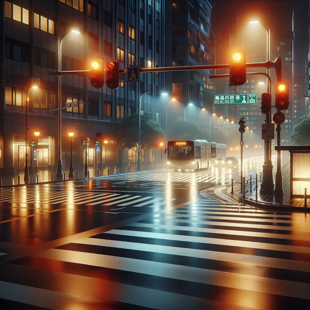 Pedestrian crossing at night