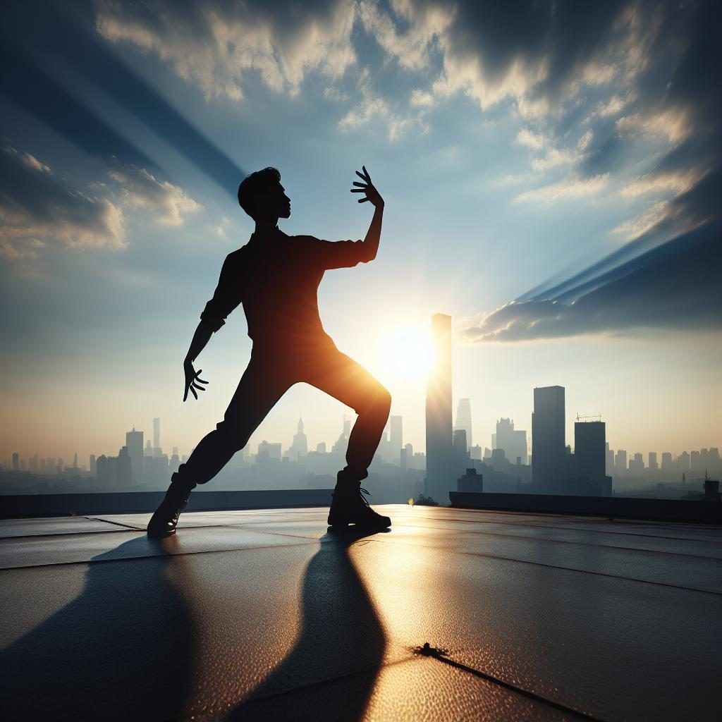 Actor silhouette on rooftop