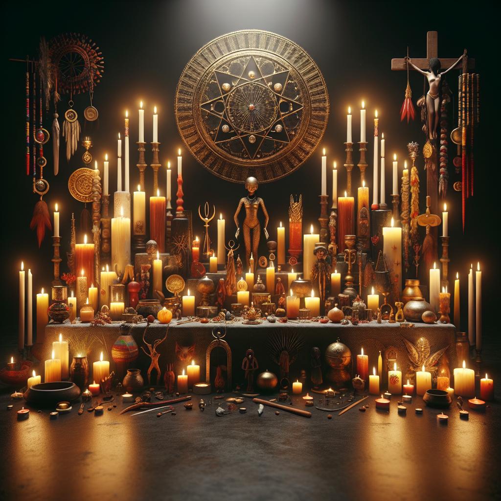 Vodou ritual altar with candles