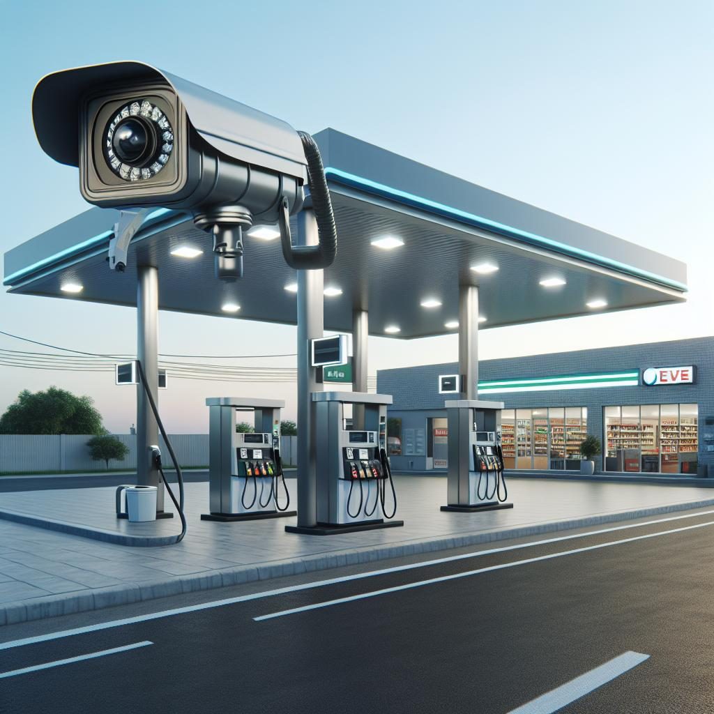 Gas station with surveillance camera