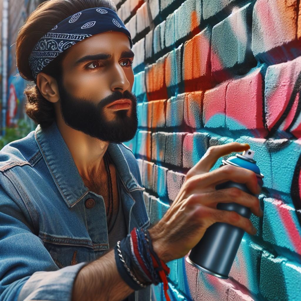 Artist painting vibrant graffiti