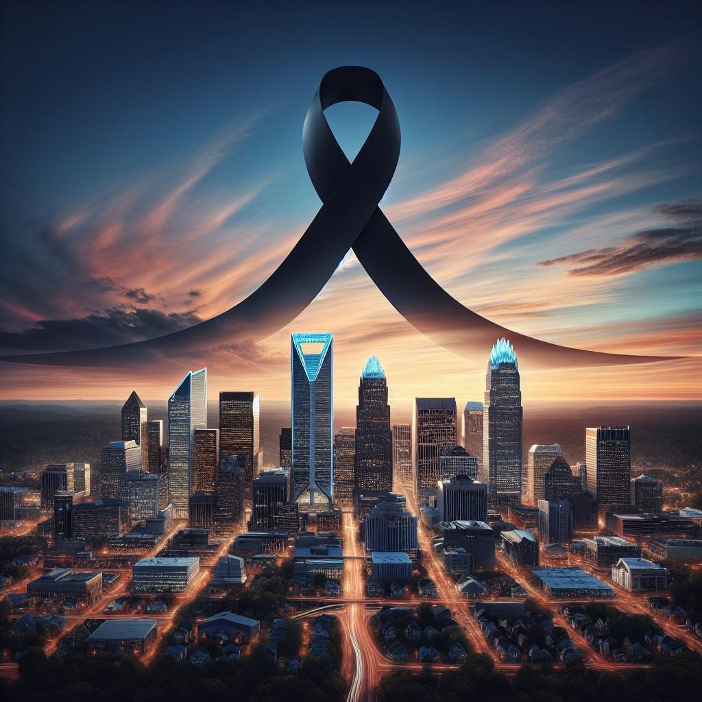 Charlotte skyline with black ribbon