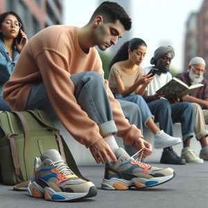 Sneakers on pavement