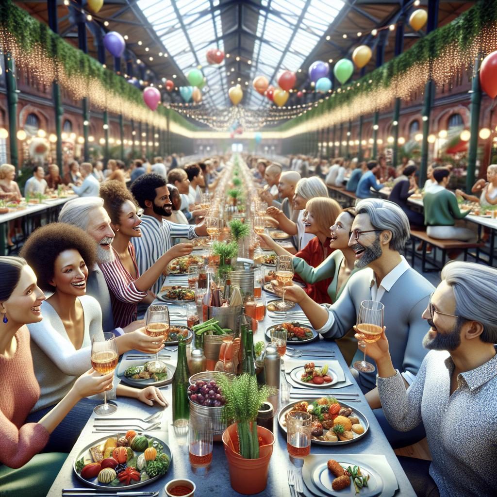 Food hall celebration scene