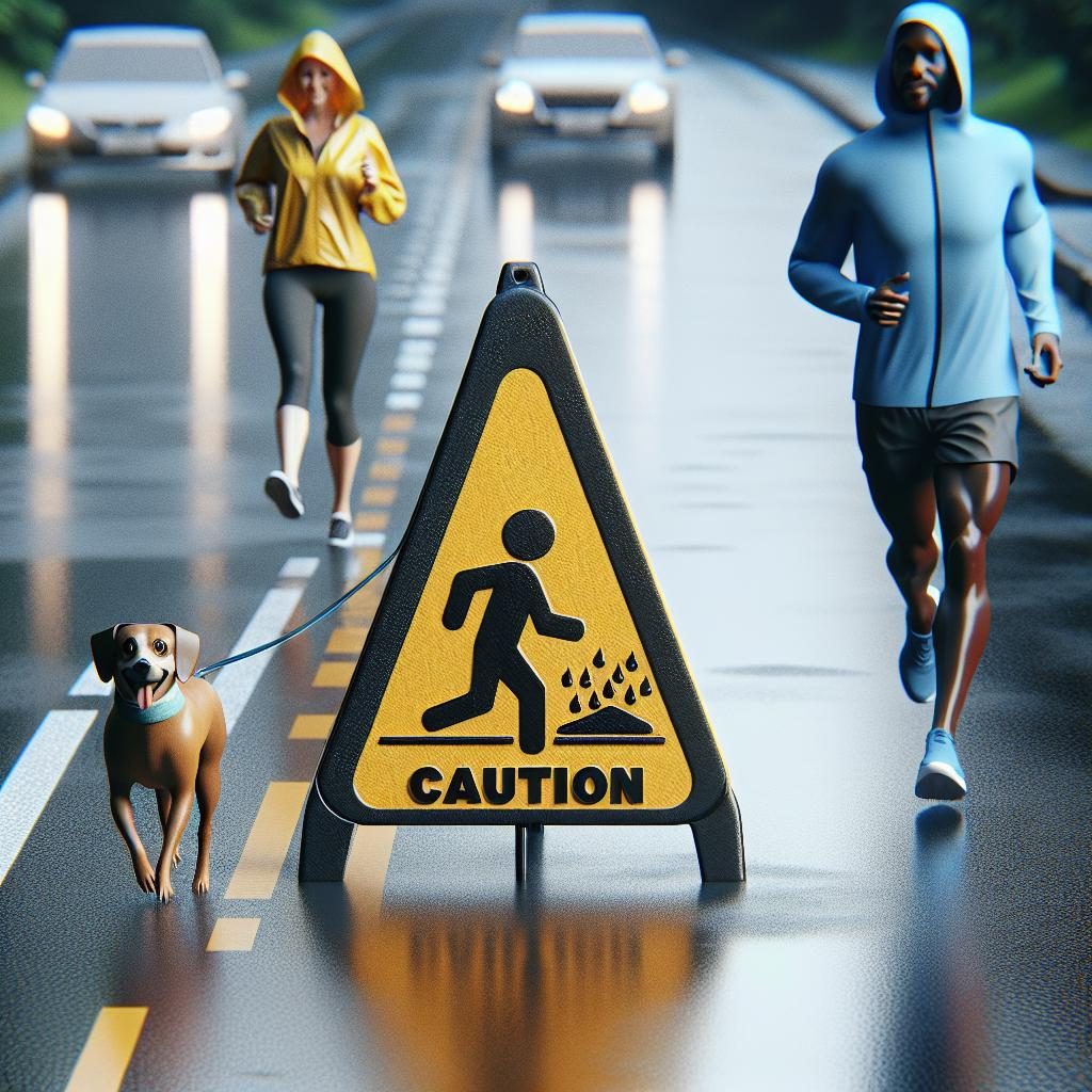 Wet road caution sign