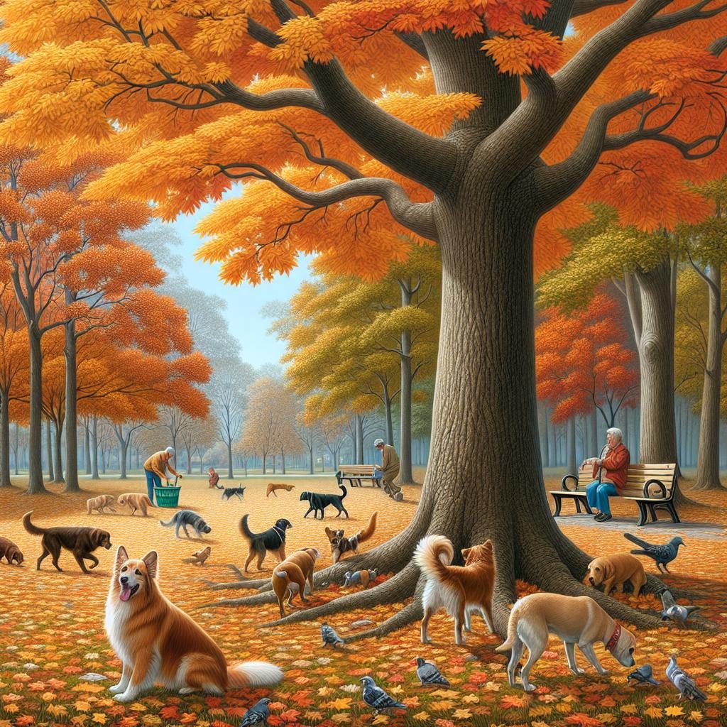 Dogs in Autumn Park