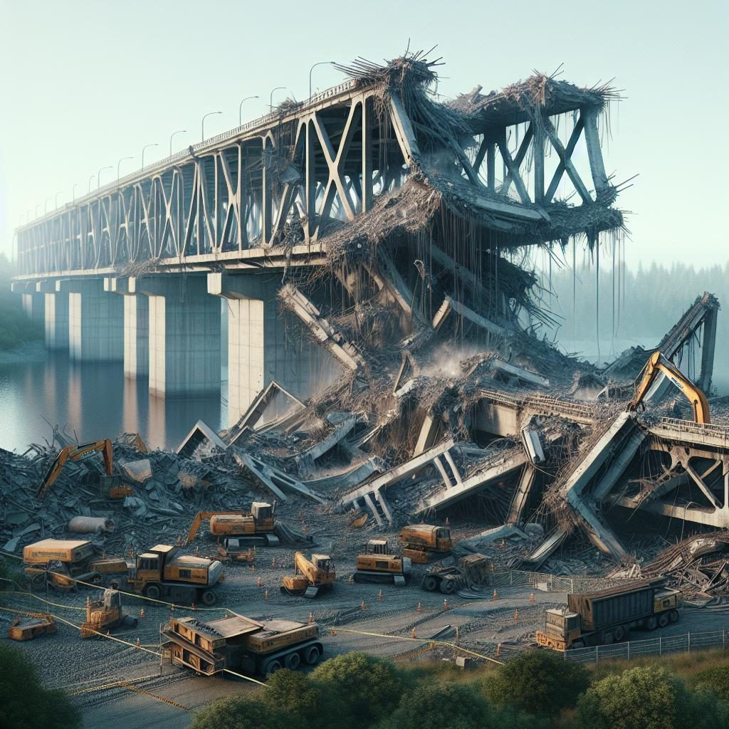 Bridge demolition accident aftermath.