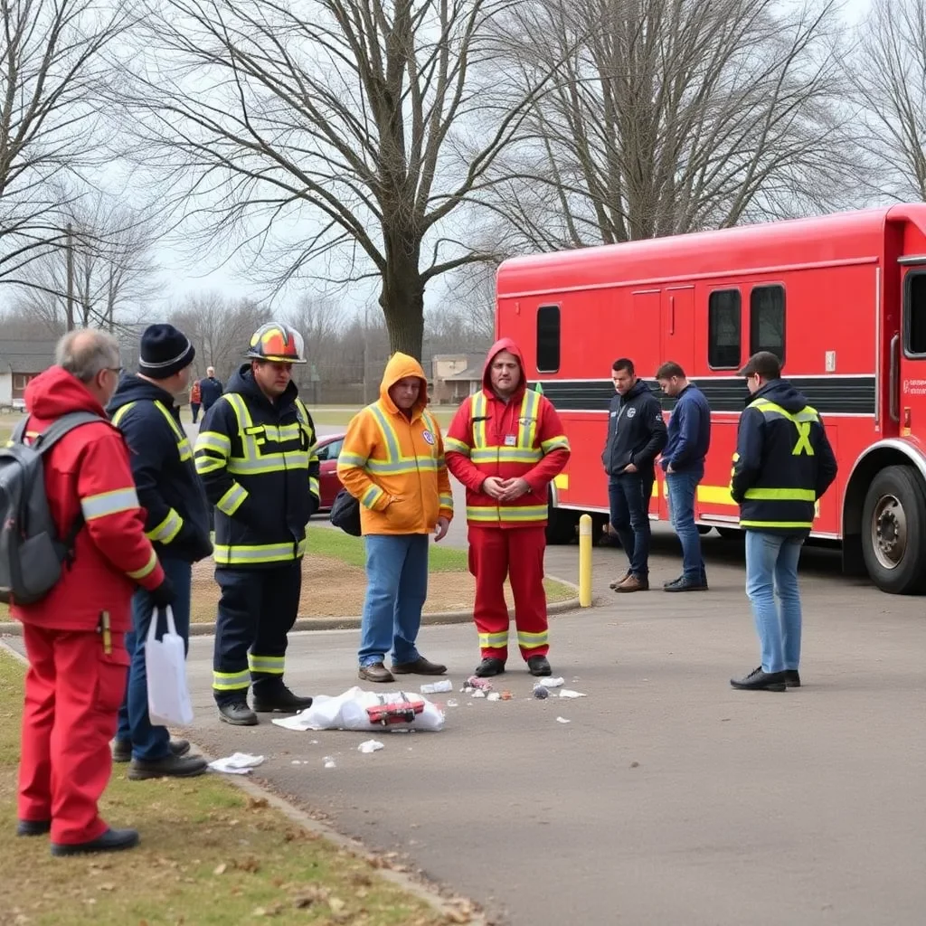 Emergency response team assessing chemical spill at school.