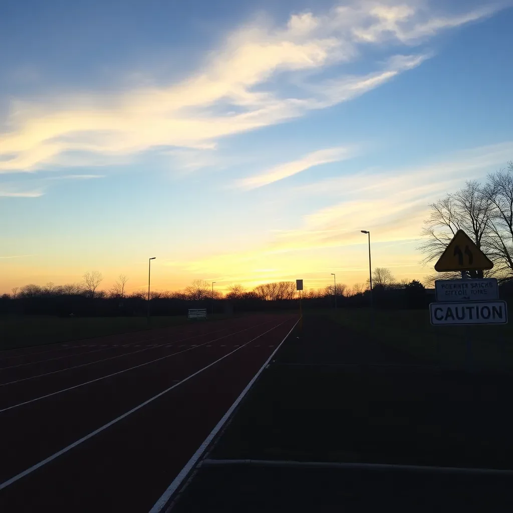 Running shoes abandoned on a track, signaling loss of trust.