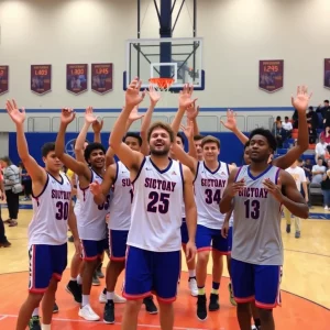 Dynamic basketball court with players showcasing team spirit.