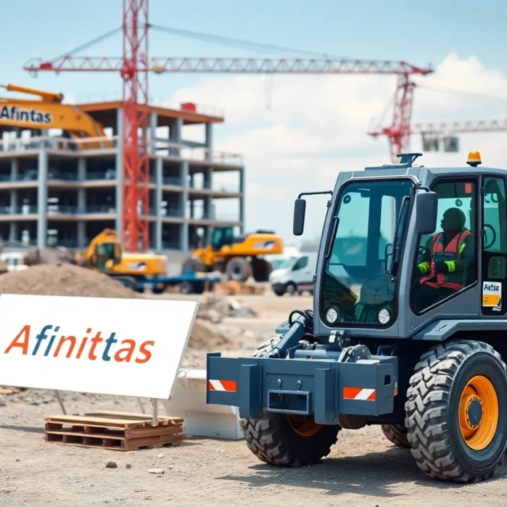 Modern construction site with machinery branded by Afinitas