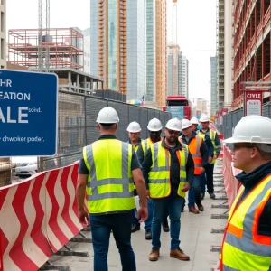 Construction workers in Charlotte focused on safety measures at a work site