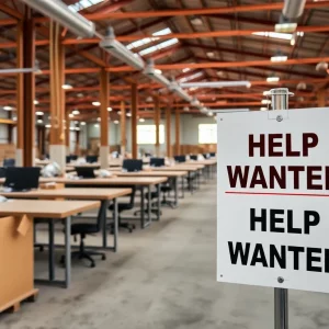 Empty construction site with a Help Wanted sign in North Carolina