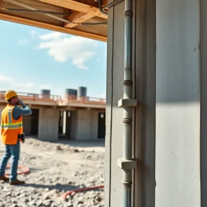 Construction workers installing post-installed connections.