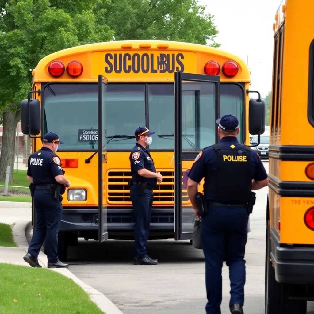 School bus with police presence in a safe environment.