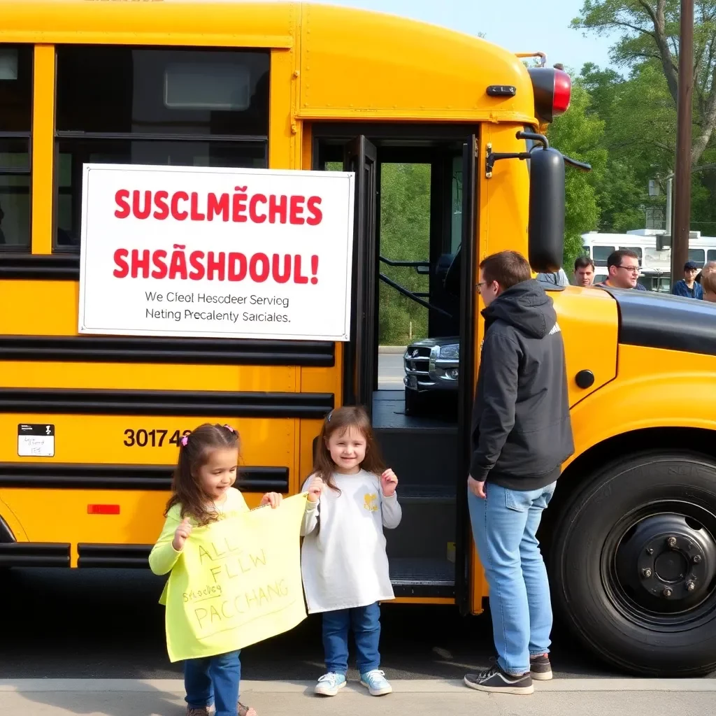 School bus safety awareness campaign with community support.