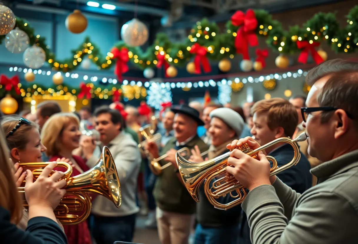 Brass Animals band performing at a holiday event in Charlotte