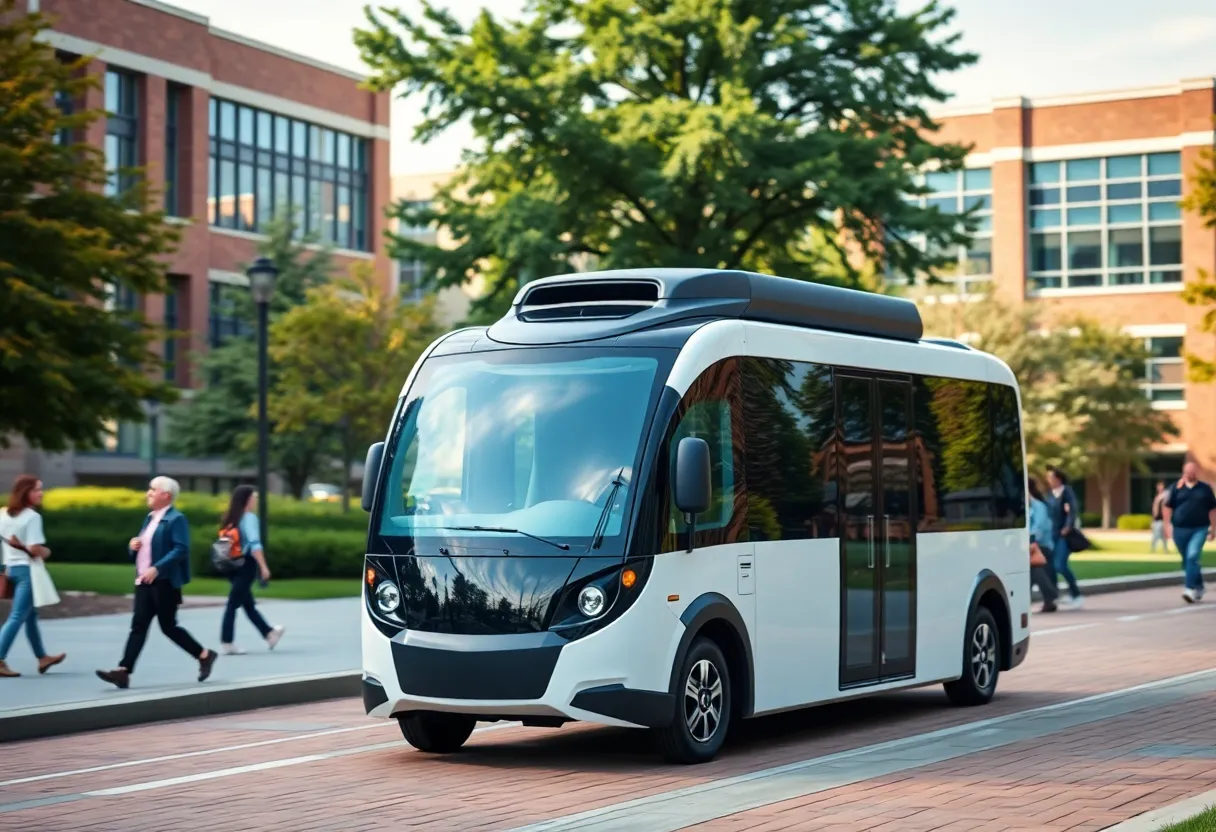 CASSI autonomous shuttle operating on UNC Charlotte campus.