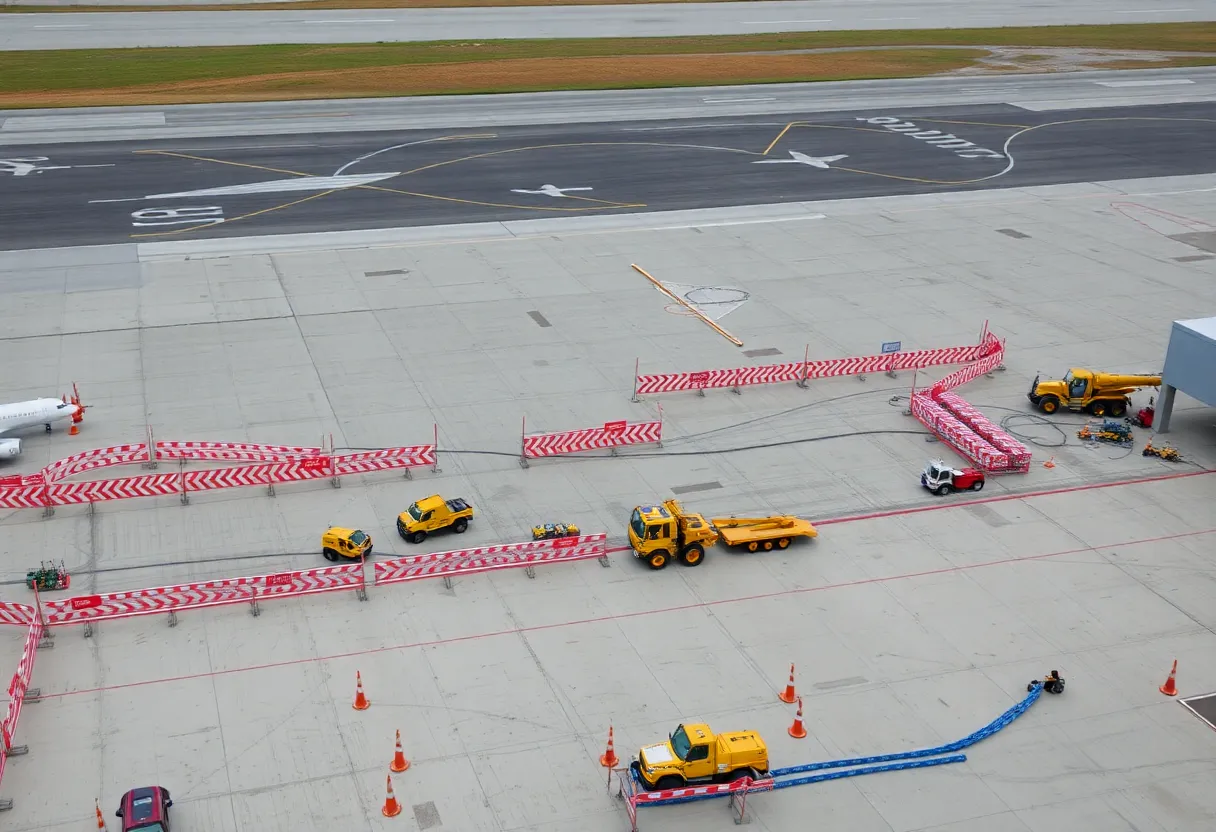 Aerial view of construction activity at Charlotte Douglas International Airport