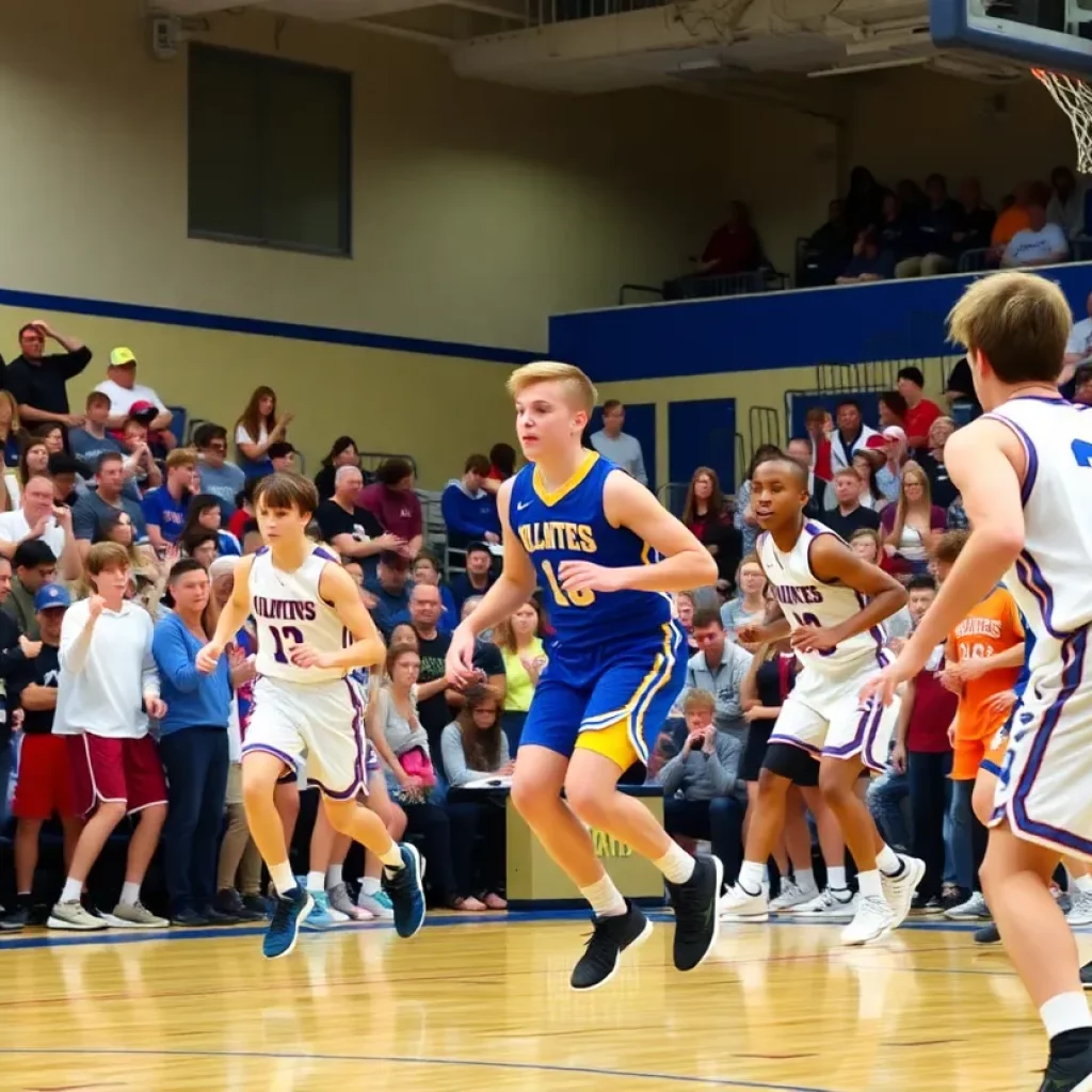 High school basketball teams competing in a championship game