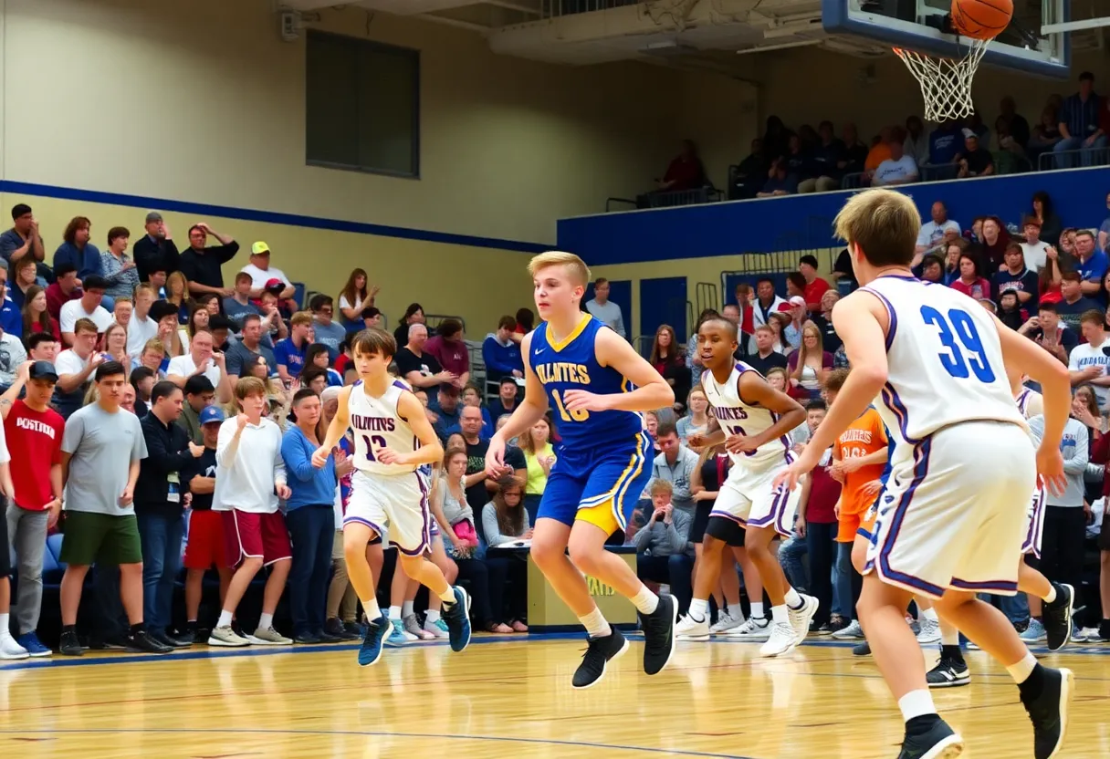 High school basketball teams competing in a championship game