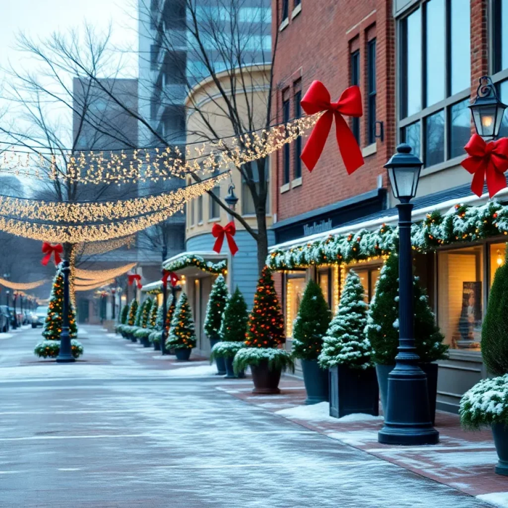 Winter celebration scene in Charlotte with Christmas lights