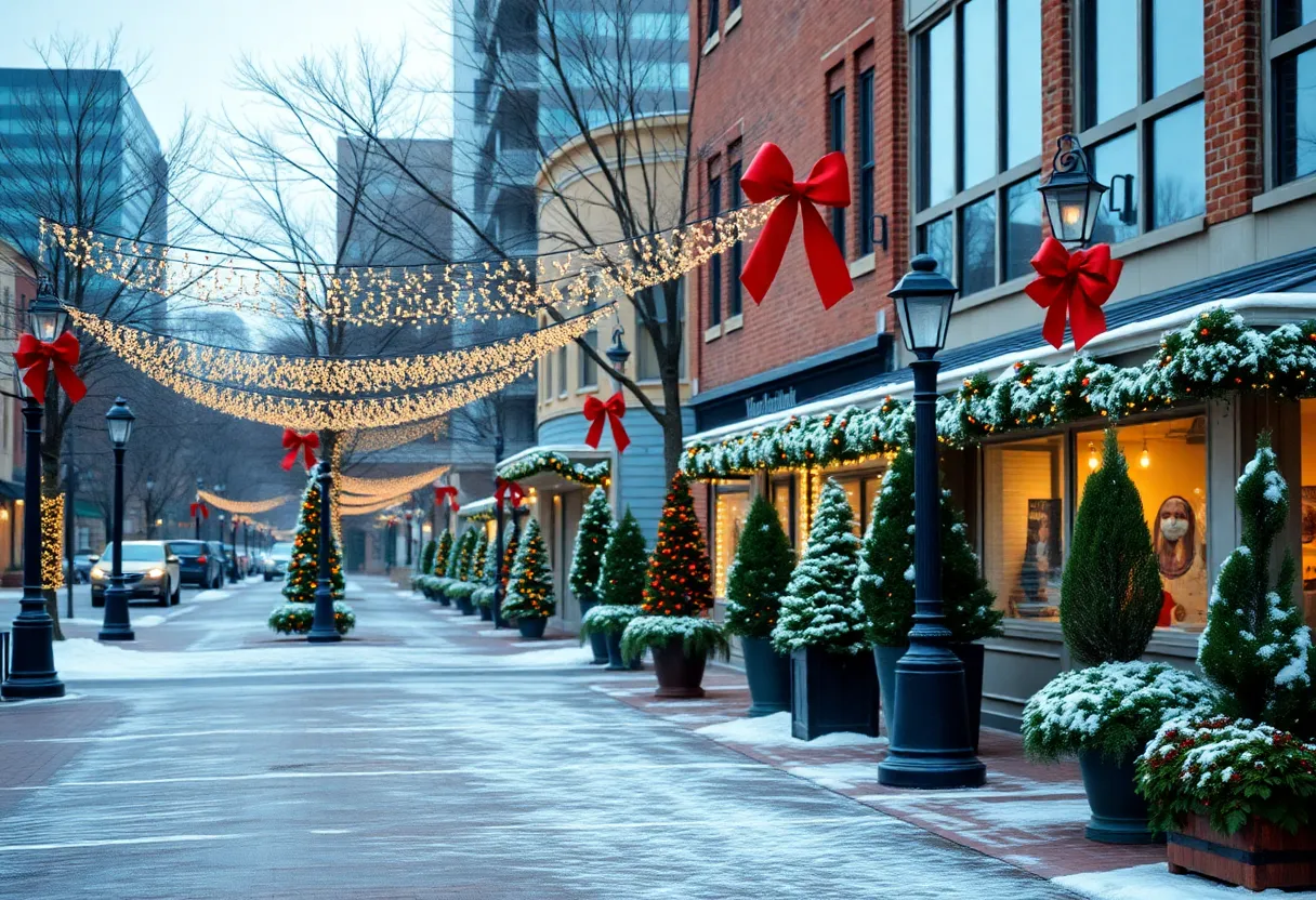 Winter celebration scene in Charlotte with Christmas lights