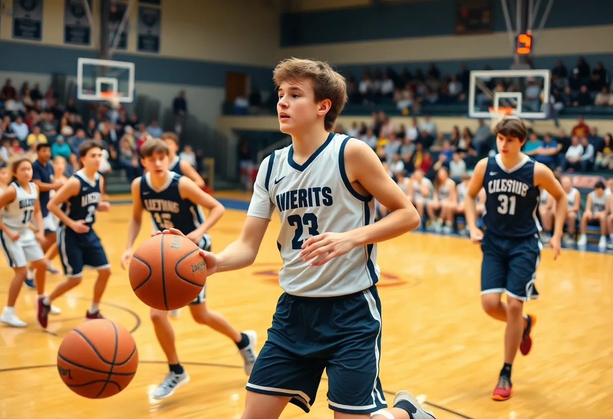 Local high school basketball teams competing during a championship game