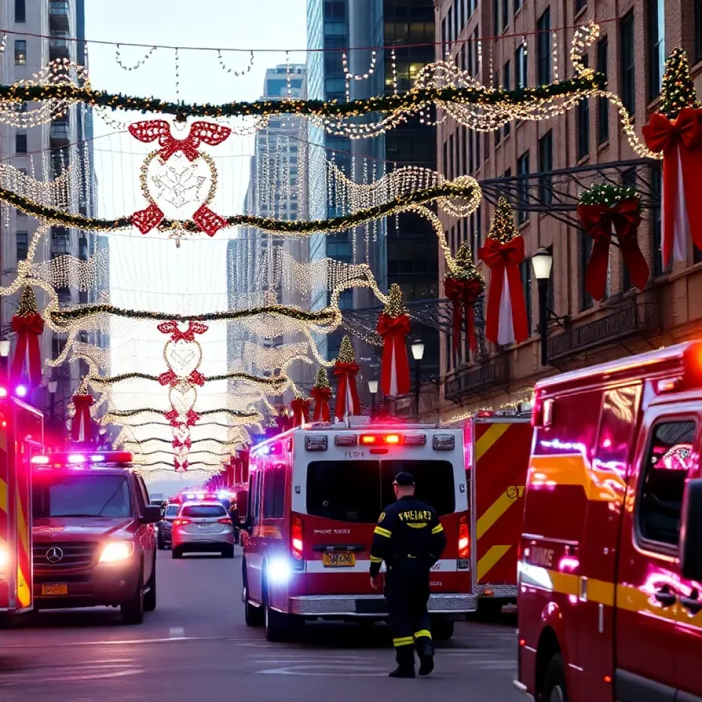 Holiday scene in Charlotte with first responders at work