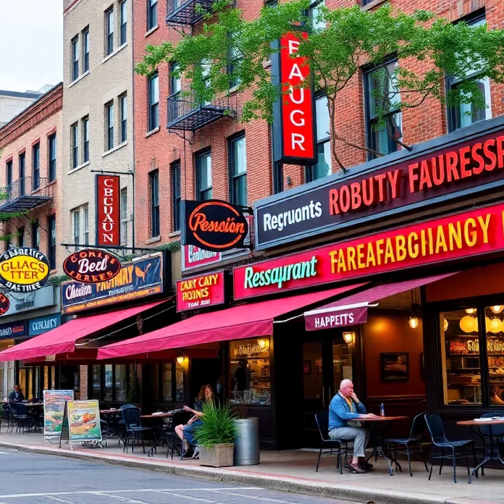 A vibrant view of restaurants in Charlotte showcasing international cuisine.