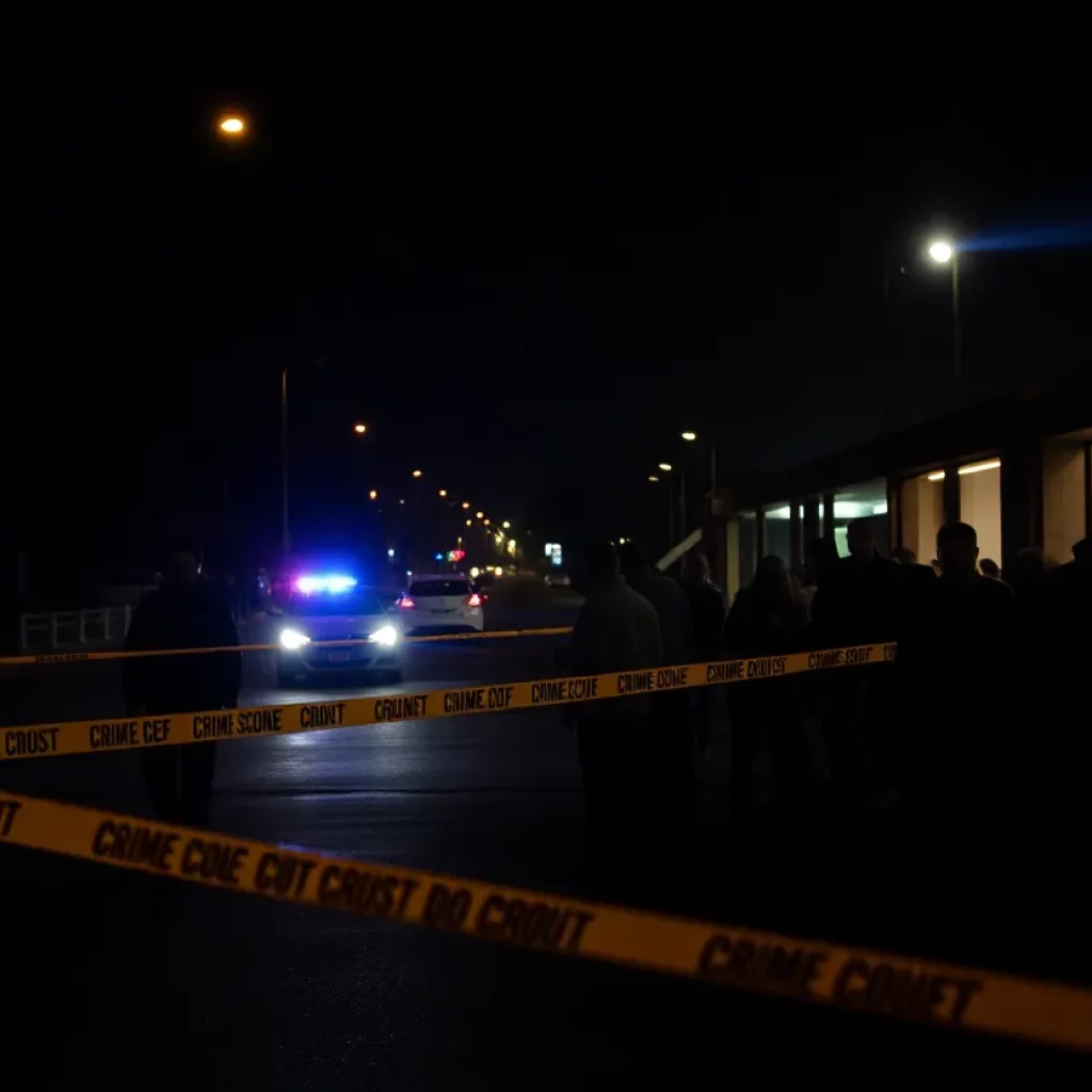 Police lights and crime scene tape at a stabbing incident scene in Charlotte.