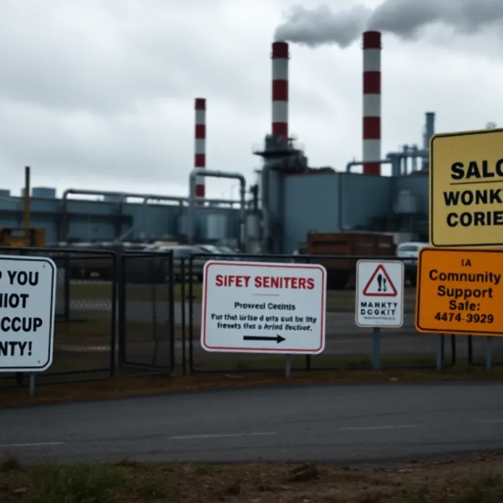 Industrial scene of Siemens plant in Charlotte with safety signs