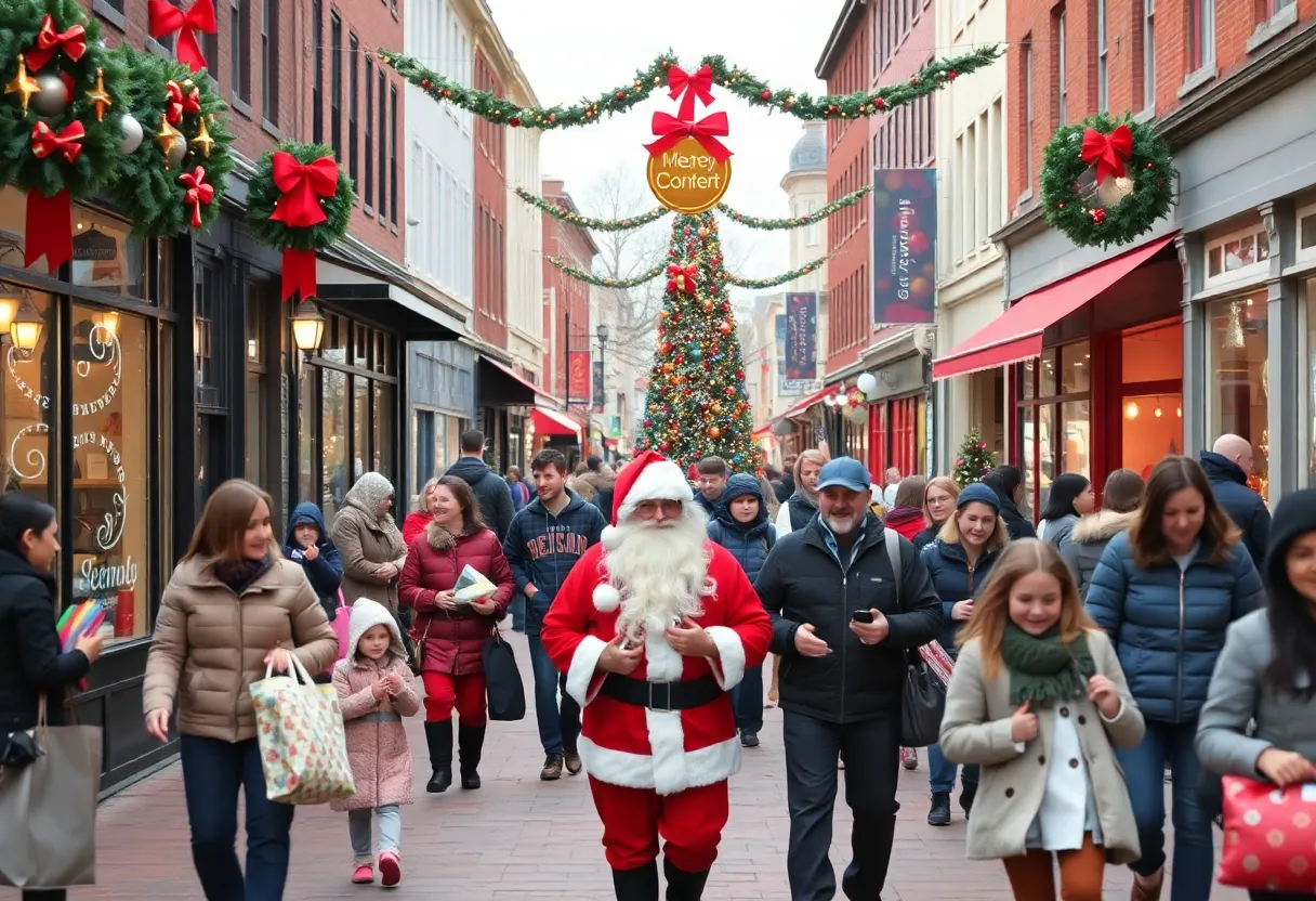 Vibrant downtown Concord bustling with holiday shoppers and decorations