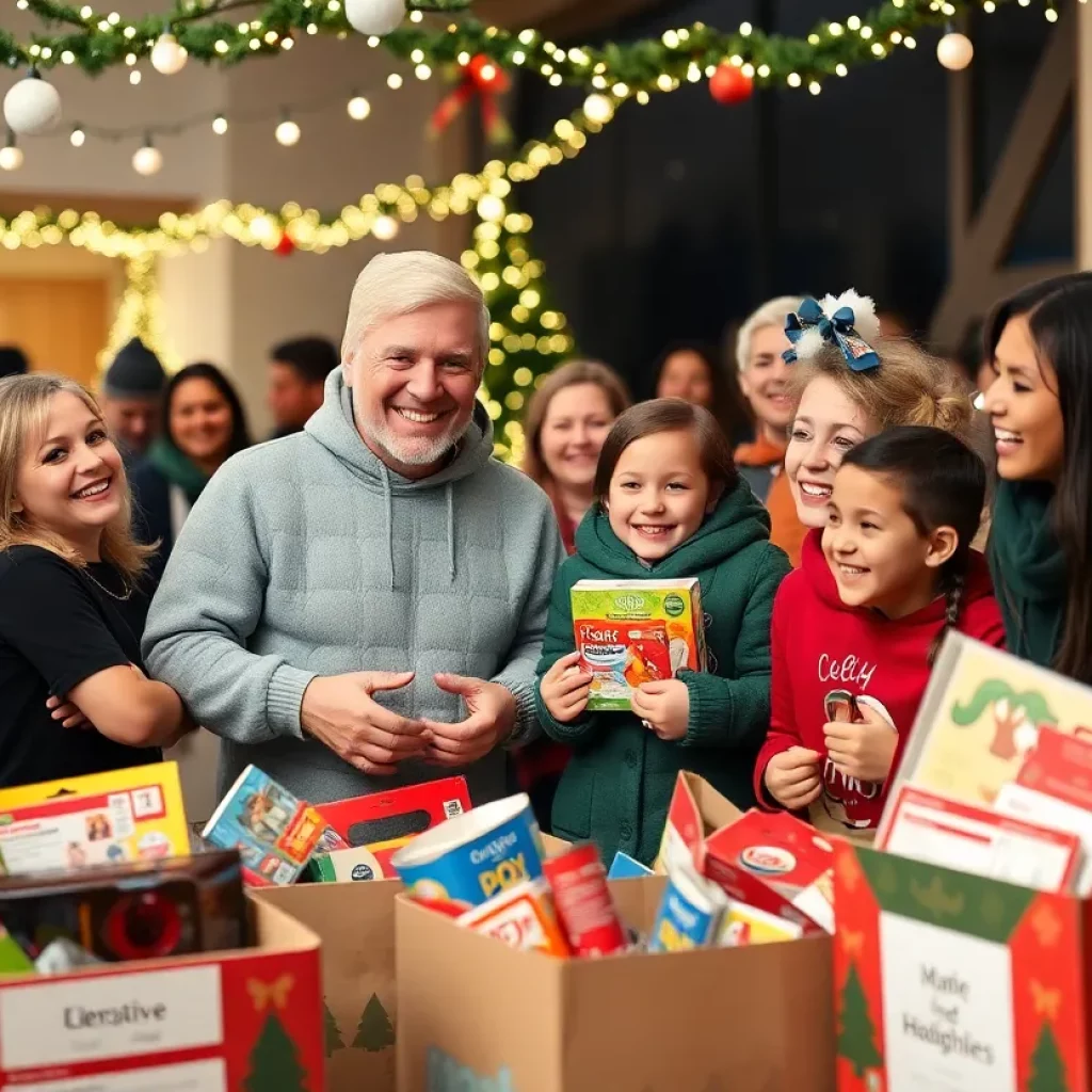 Families participating in holiday acts of kindness