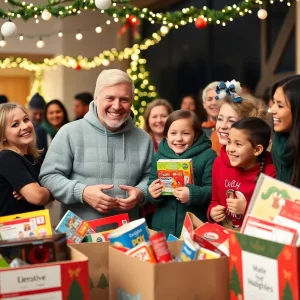 Families participating in holiday acts of kindness