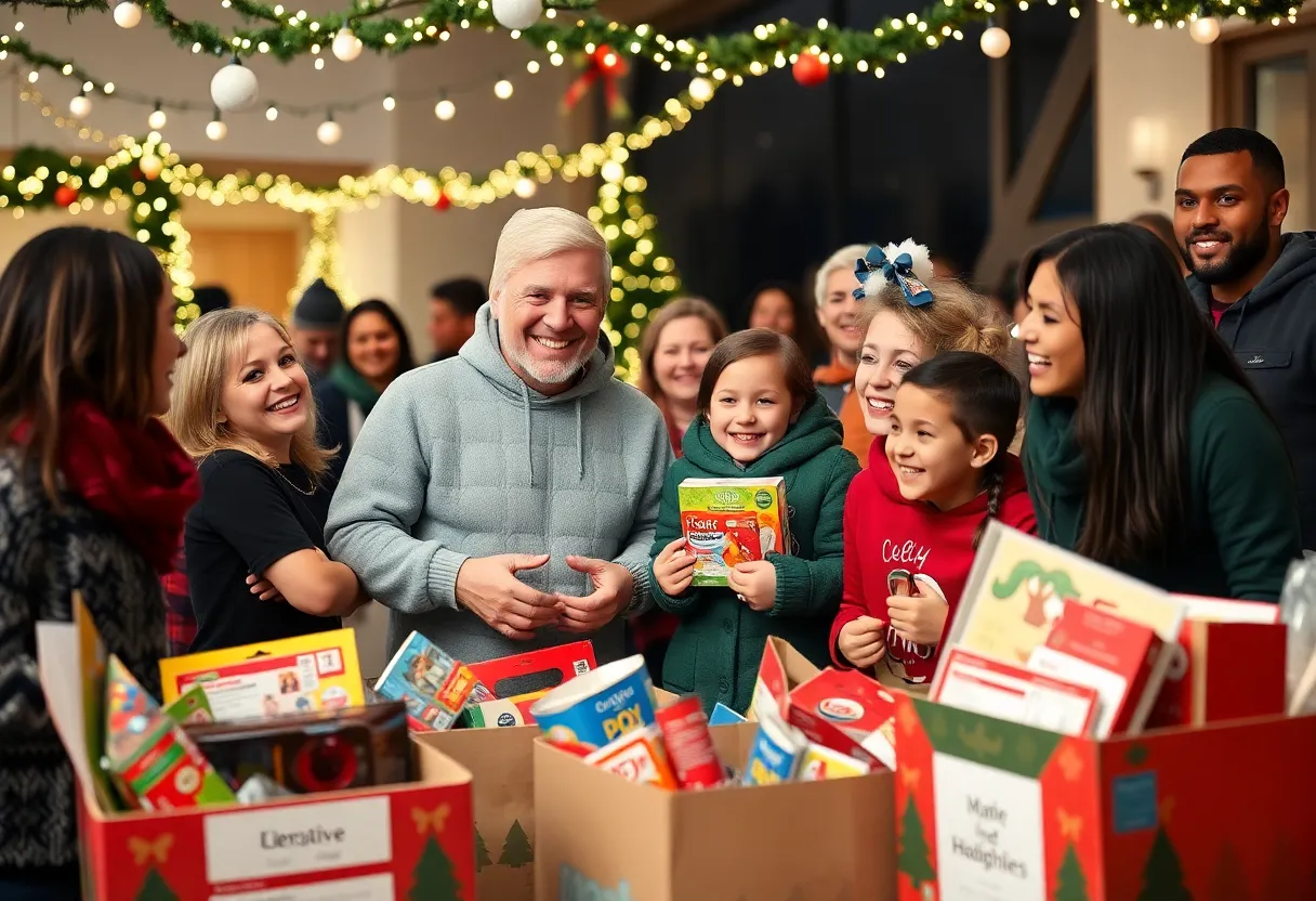 Families participating in holiday acts of kindness